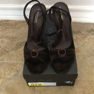 Via Spiga Strappy Velvet Crocco Sandals